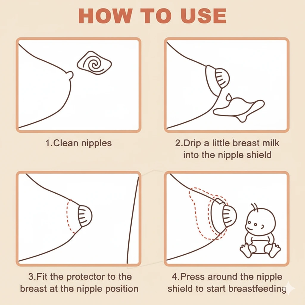 Steps for using nipple shield